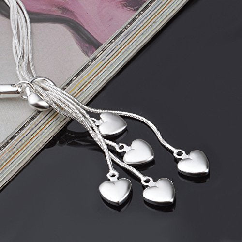 [Australia] - 925 Sterling Silver Five-Line Chain with Five-Heart Bracelet Bangle 