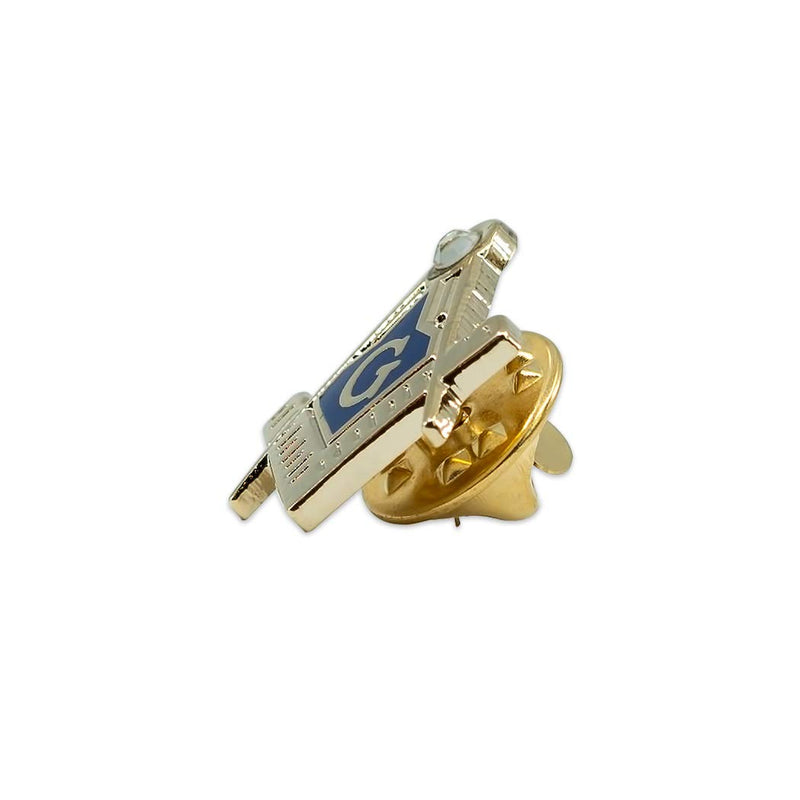 [Australia] - Square & Compass with Rhinestone Masonic Lapel Pin - [Blue & Gold][3/4'' Tall] 