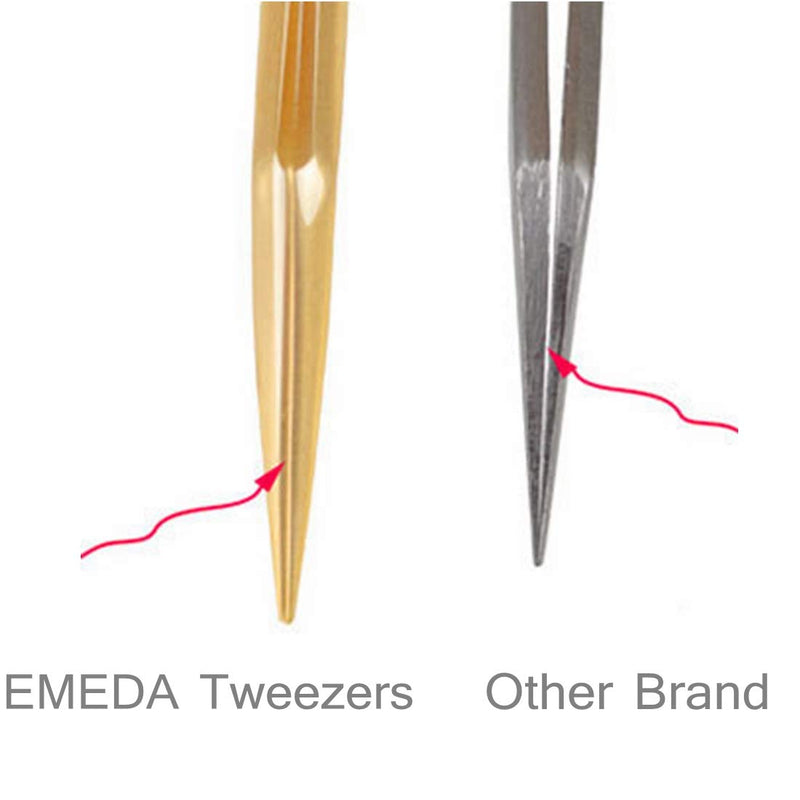 [Australia] - EMEDA Eyelash Extension Tweezers for Make Fans Professional Precision Stainless Steel 45 Degree Curved Angled 17 mm Fine Tips Golden Lashing Volume Tweezers Tool for Lash Extension Supplies 1PCS EMD-1 