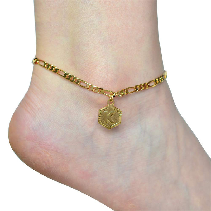 [Australia] - kelistom 18k Gold Plated 4mm Figaro Chain Initial Anklet for Women Fashion Ankle Bracelet with Letter Alphabet Foot Jewelry with Extension A 