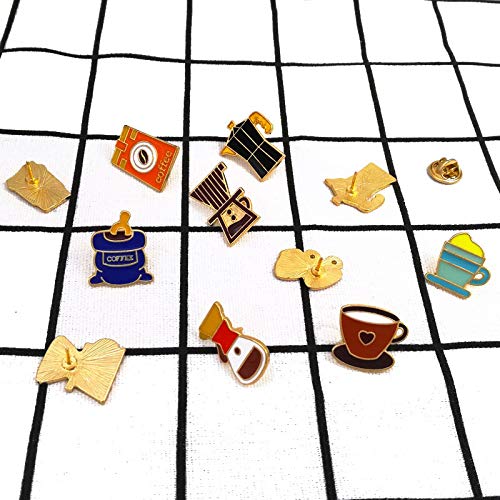 [Australia] - WINZIK Cartoon Lapel Pins Set 11Pcs Cute Coffee Cups Pots Brooch Badges For Women Children Clothing Backpacks Decor 
