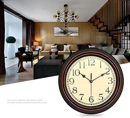 [Australia] - Bekith 12-Inch Round Classic Clock Retro Non Ticking Quartz Decorative Wall Clock for Living Room Kitchen Home Office 