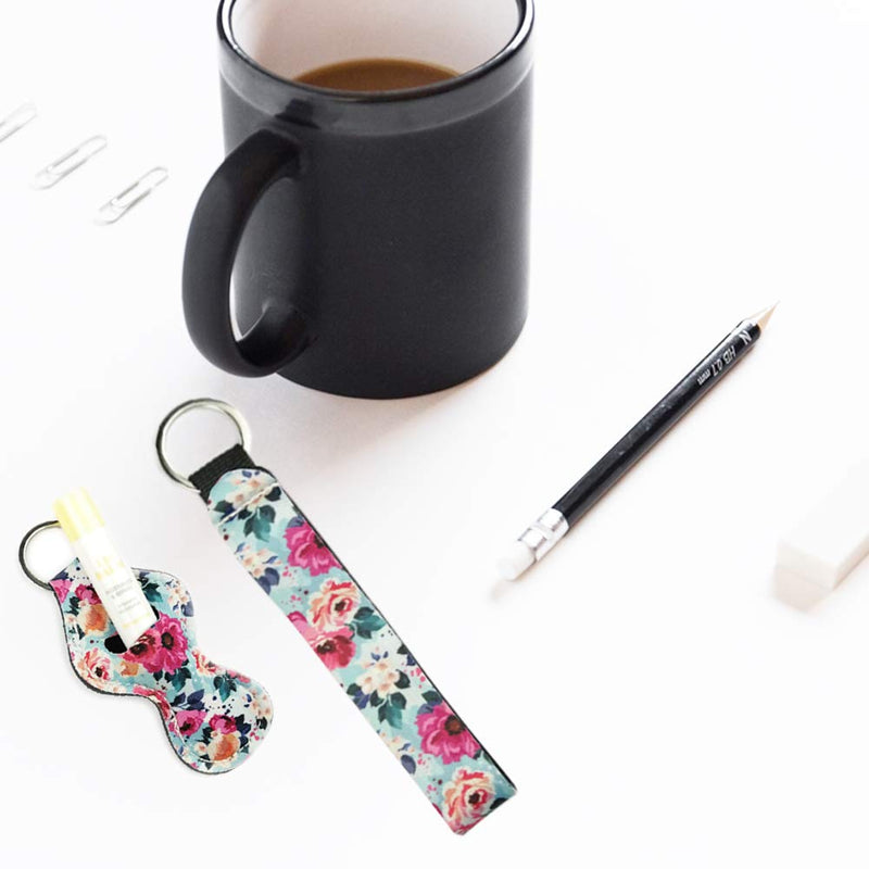 [Australia] - 10 pcs Chapstick Holders and 10 pcs Keychains, Neoprene Chapstick Holder Keychains and Lipstick Protective Cases Cover (Pattern-P060) Pattern-P060 