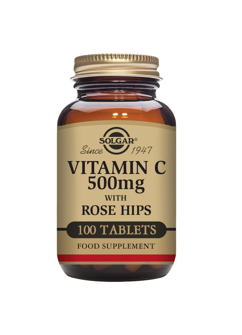 [Australia] - Solgar Vitamin C 500 mg with Rose Hips Tablets - Pack of 100 - Healthy Immune System and Energy Levels - Antioxidant - Supports Collagen Formation - Vegan, Gluten Free and Kosher 