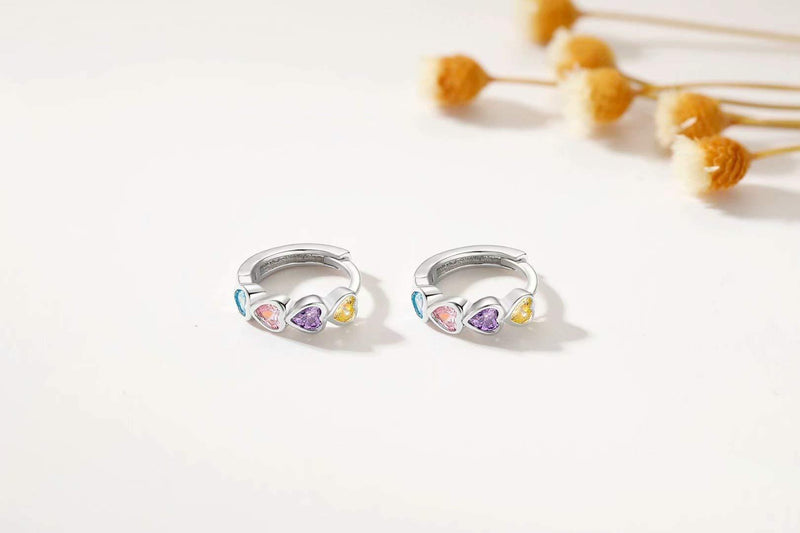 [Australia] - Qings Huggie Hoop Earrings, Colorful Heart Earrings 925 Sterling Silver Earrings with CZ Infinity Tiny Hoops Dainty Stud Earrings Birthday Gifts for Women Girls 