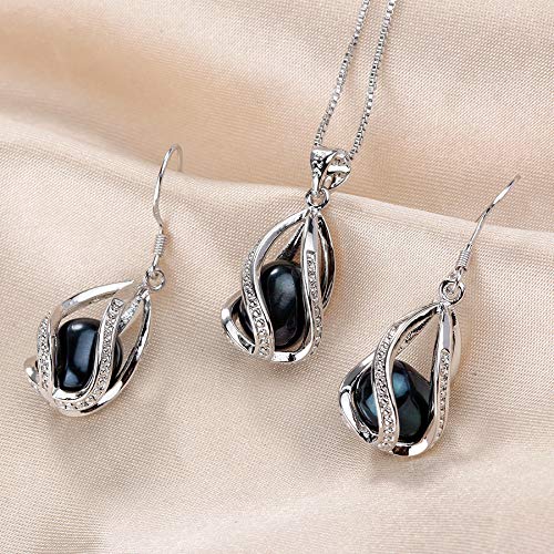 [Australia] - Pearl Jewelry Sets For Women Fashion AAAA Quality 8-9 mm Natural Freshwater 925 Sterling Silver Earrings Pendant Necklace Wedding Jewelry White Black 