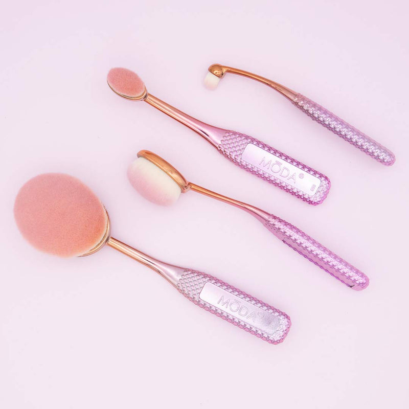 [Australia] - MODA Face Perfecting, Full Size 4pc Oval Makeup Brush Set, Includes - Foundation, Contour, Detail Contour, and Concealer Brushes, Rosè Rosè 