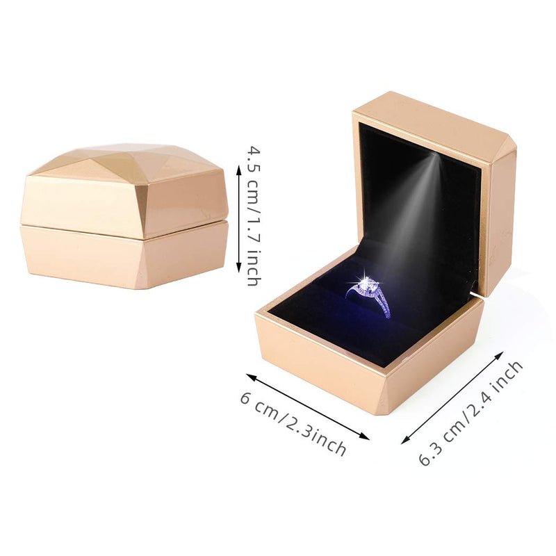 [Australia] - iSuperb Ring Box Proposal Engagement Square Ring Boxes with LED Light Case Jewelry Gift Box for Proposal Wedding Valentine's Day Anniversary Christmas (Golden) Golden 