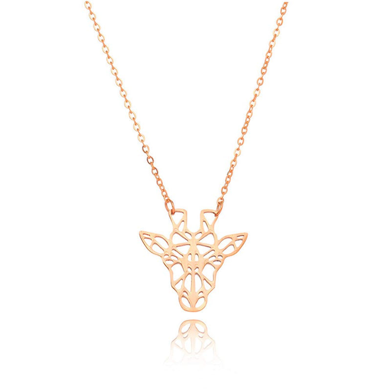 [Australia] - Cute Giraffe Deer Necklace Pendant Stainless Steel Hollow Origami Giraffe Animal Head Necklace for Women Girls Jewelry Graduation Gift Rose Gold 