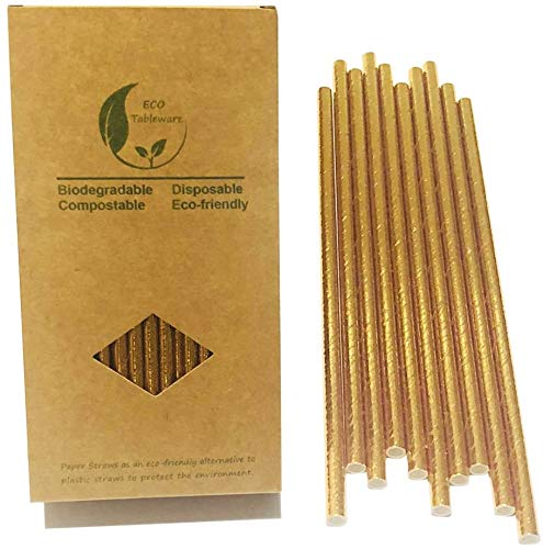 [Australia] - YiYi Nature Daily Gold Foil Paper Straws, Metallic Shining Biodegradable Straws for Drinking, Party, Wedding, 7.75 Inch Pack of 100 (YY-417) 