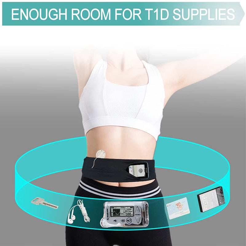 [Australia] - Comfortable Kids Insulin Pump Holder Belt Active T1D Diabetic Pouch for Epipen No Bounce Fanny Pack Bands Medical Accessories Adjustable Fit 20"-30" Waist Hook N Loop Black 