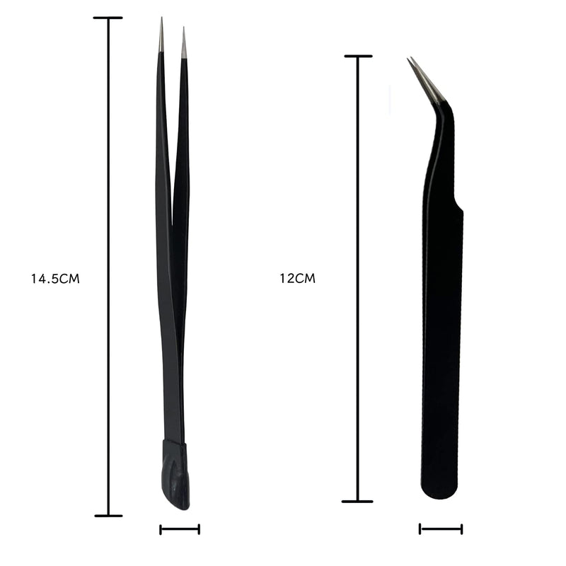 [Australia] - 2 PCS Nail Art Tweezers, Straight and Curved Tip Tweezers Rhinestone Stickers Picker Pointed Tweezers for Craft, Makeup Tools - Black 