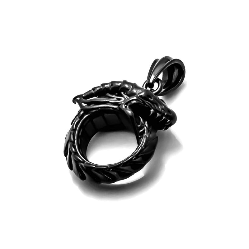 [Australia] - Heavstjer Hip Hop Stainless Steel Dragon Head Medallion Pendant Necklace,22inches Link Chain Plated Black 