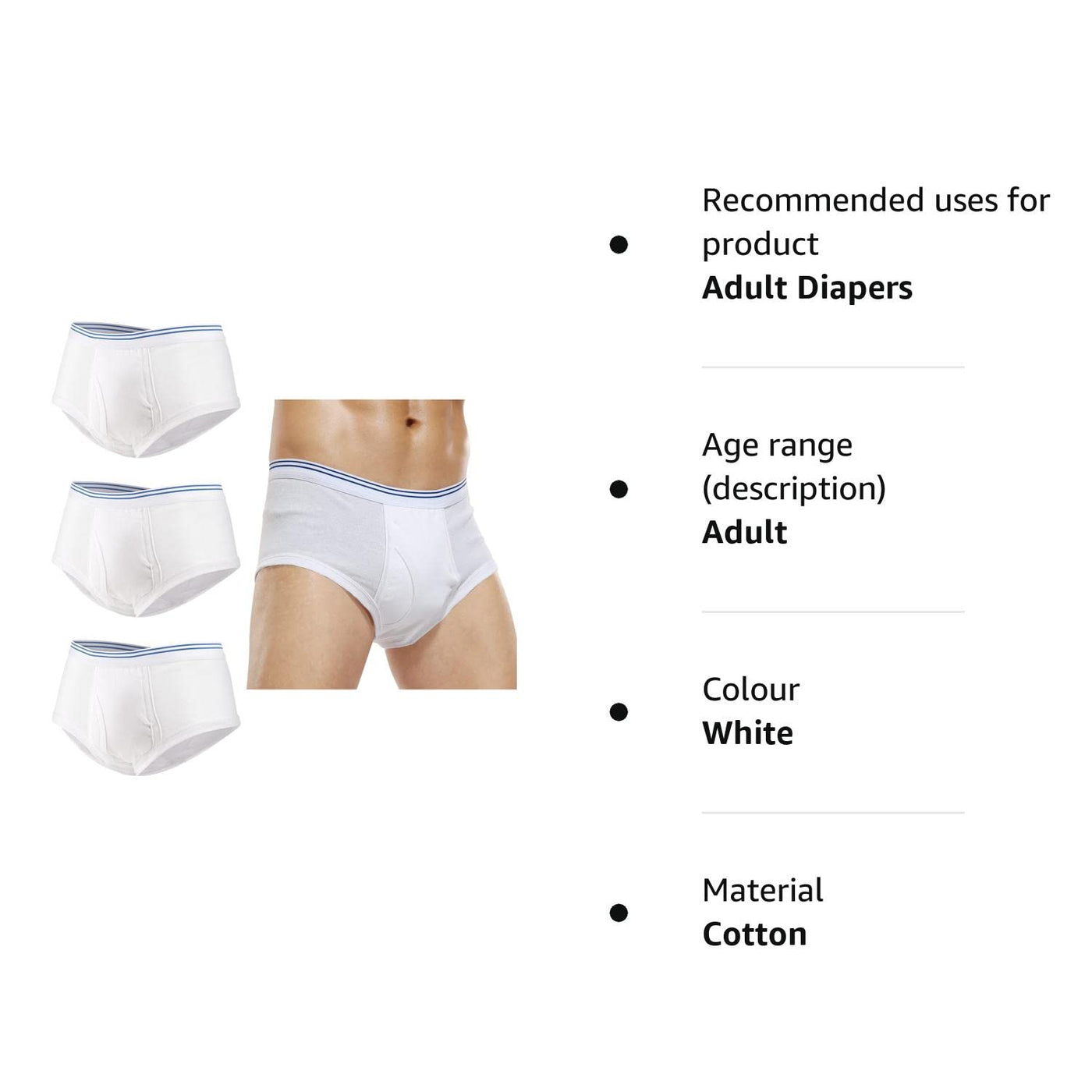 Carer Incontinence Briefs for Men 3 Pcs Reusable Washable Cotton  Incontinence Underwear Pants with Absorbent Pad 200ML Urine Volume M Size M  (Pack of 3)