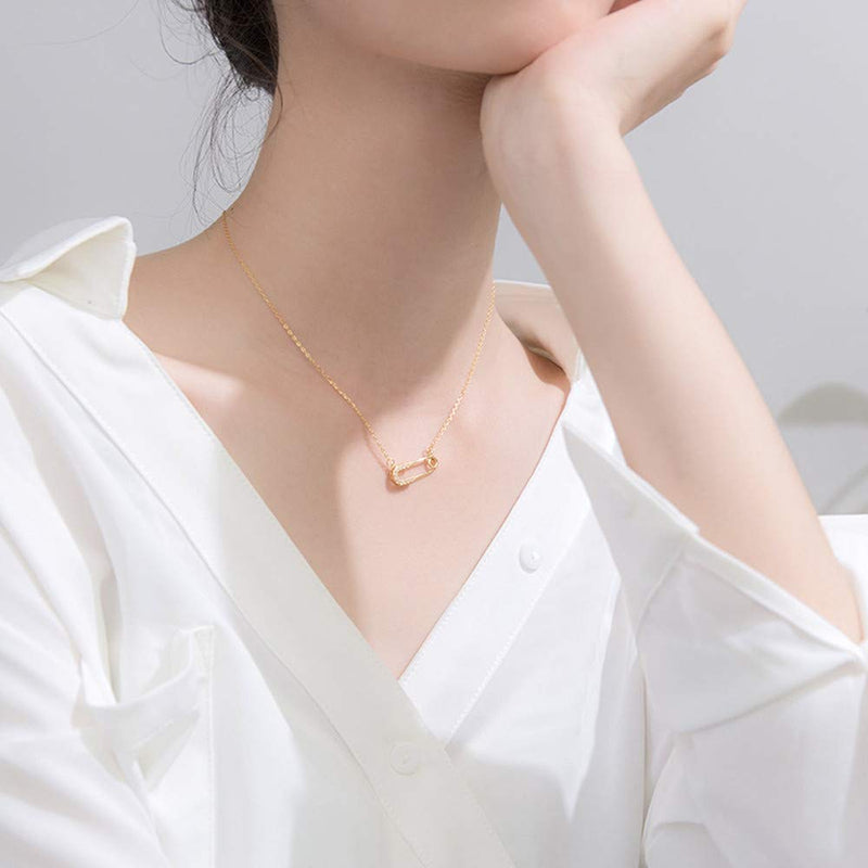 [Australia] - Crystal Paperclip Safety Pin Pendant Choker Necklace for Women Girls 925 Sterling Silver 14K Gold Plated Dainty CZ Diamond Clip Drop Adjustable Chain Personalized Jewelry Fashion Gifts Box BFF 