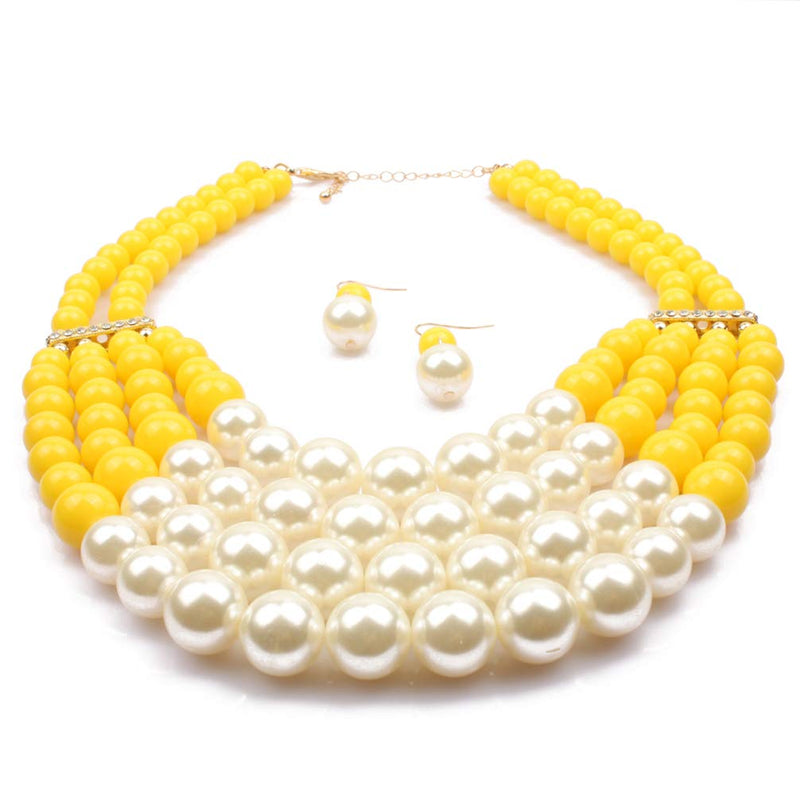 [Australia] - Thkmeet Women Fashion Jewelry Set Pearl Bead Cluster Collar Bib Choker Necklace and Earrings Suit color 5 