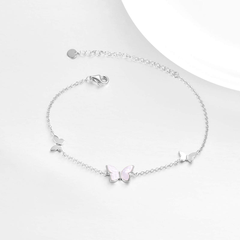 [Australia] - POPKIMI Sterling Silver Created Pearl Butterfly Jewelry[ Necklace & Rings & Anklets & Bracelet ] for Women Birthday Gift D-Bracelet 7+2 inch Silver 