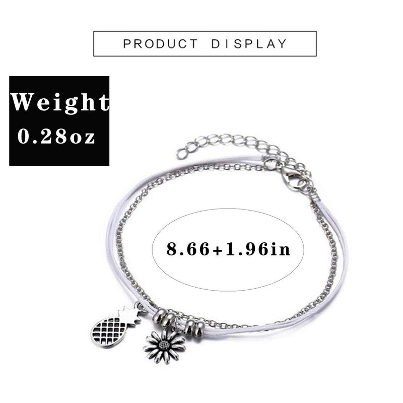 [Australia] - Edary Beach Pineapple Anklet Bracelet Sunflower Woven Beaded Anklets Silver Foot Jewelry Accessories for Women and Girls(1PC) 