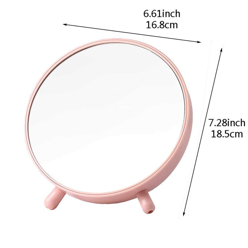 [Australia] - TBWHL Vanity Desktop Mirror with Storage Box Student Round Makeup Mirror for Tabletop Barthroom (Pink) 