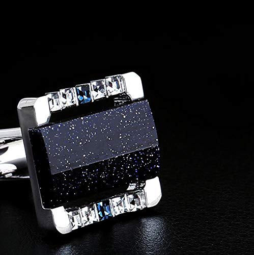 [Australia] - BagTu Shinning Galaxy Cufflinks and Tie Clip Set with Gift Box and Greeting Card, Strip Galaxy Dark Blue Cufflinks and Tie Clip Gift Set for Men 