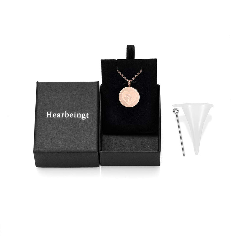 [Australia] - Hearbeingt Dog Paw Keepsake Necklaces Cat Memorial Pendant, Stainless Steel Cremation Jewelry for Ashes for Pet Rose gold 