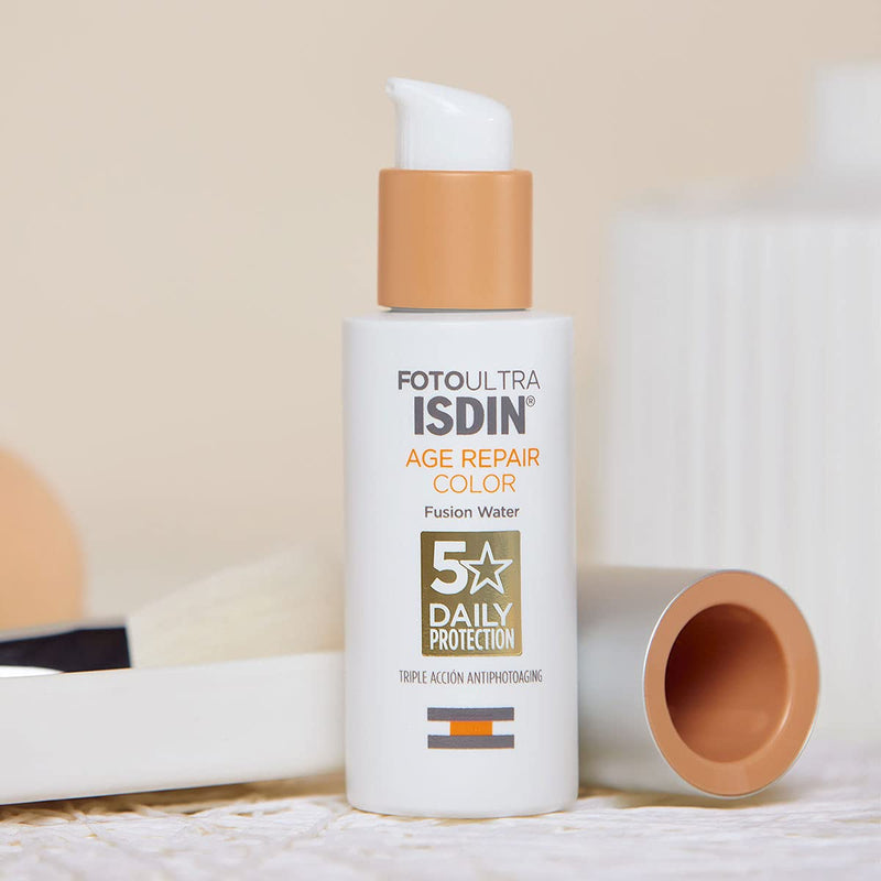 [Australia] - ISDIN FotoUltra Age Repair Color Fusion Water SPF 50 - Tinted facial sunscreen | Triple anti-aging action | Natural coverage, 50 ml 