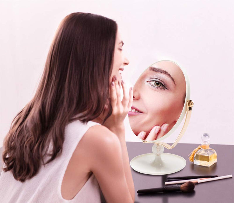 [Australia] - YEAKE Magnifying Makeup Vanity Mirror,ABS Plastic Double Sided 3X Magnification 360°Swivel Beauty Make Up Mirror Cosmetic Table Desk Mirror 8" Oval 8" Large Desk Mirror For Makeup White & Rose(1/3x Magnifying Makeup Mirror) 