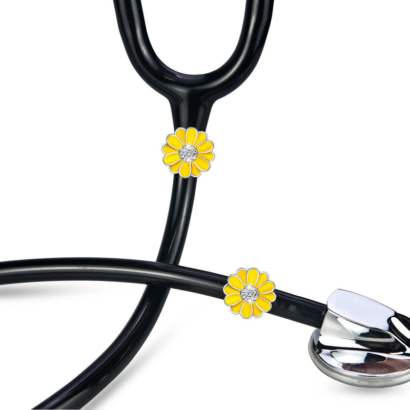 [Australia] - HEYGOO 2 Pack Sunflower Bling Stethoscope Charms, Unique Stethoscope Id Name Tag for Doctor Nurse 