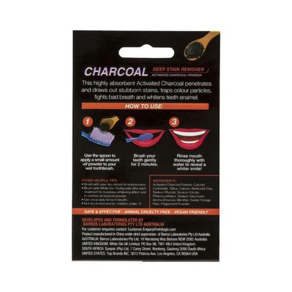 [Australia] - White Glo Activated Charcoal Teeth Whitening Powder, Highly Absorbent to Clean Deep Stains and Discolouration, Fresh Mint Flavour 