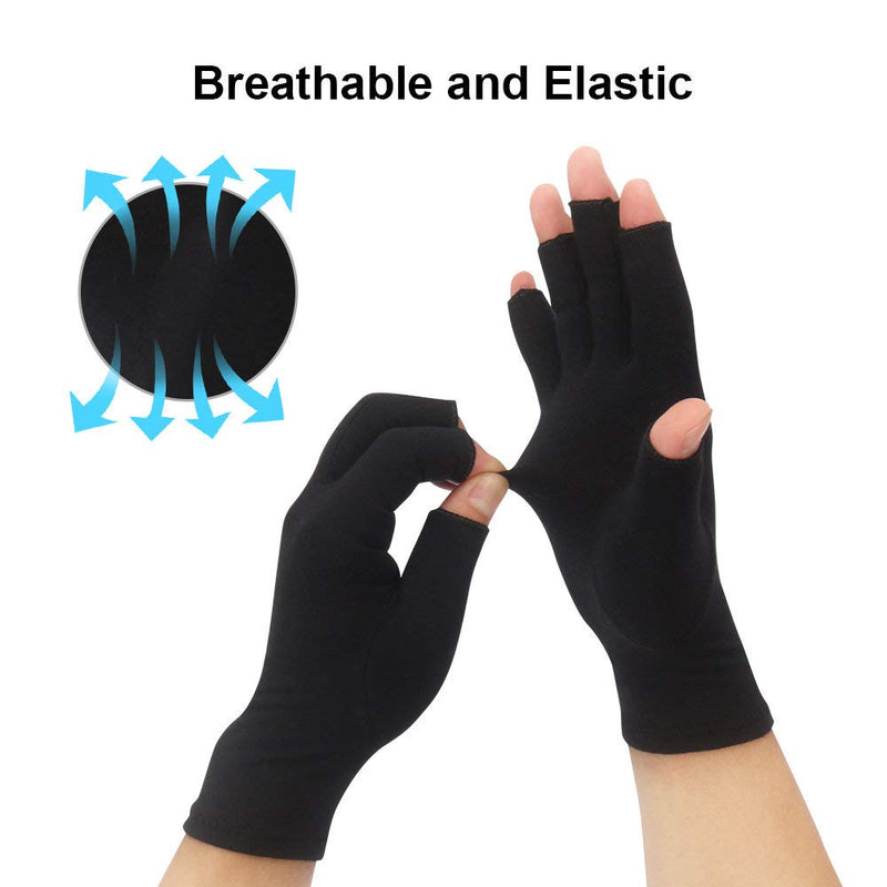 [Australia] - 2-Pair Arthritis Compression Gloves for Alleviate Rheumatoid Osteoarthritis, Carpal Tunnel Raynauds Disease, Ease Muscle Tensi on Fingerless, Breathable & Moisture, Women and Men (Black, Large) Black Large (2 Pair) 
