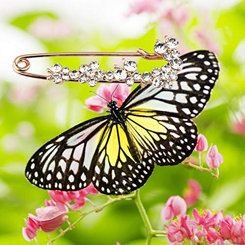 [Australia] - FEELMEM Butterfly Safety Pin Crystal Rhinstone Safety Pin Jewelry Wedding Bridal Dress Decorative for Women Girl rg + w 