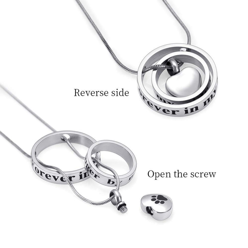 [Australia] - memorial jewelry Forever in My Heart,No Longer by My Side Cremation Pet Urn Necklace Screw Opens and Lock Ashes Pendant Jewelry for Dog Cat Steel-Paw 