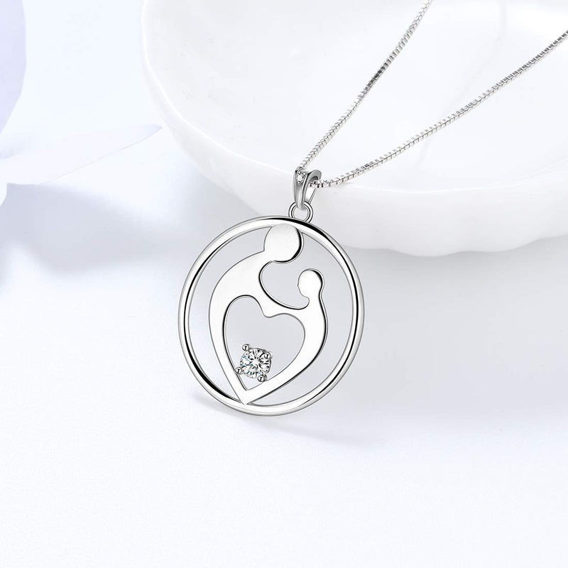 [Australia] - Love Mom Necklace For Mothers 925 Sterling Silver Hearts For Mom Pendant Mother's Day Gift round coin mom and baby 