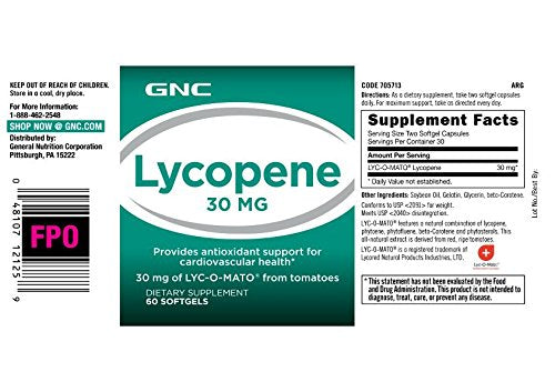 [Australia] - GNC Lycopene 30mg, 60 Softgels, Supports Cardiovascular Health 60 Count (Pack of 1) 