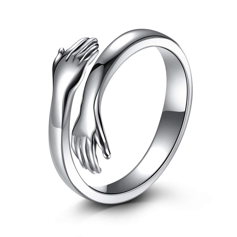 [Australia] - MAELOVE 925 Sterling Silver Hug Rings,Couple Hug Rings for Women Men,Simple Rings for Women Teen Girls Silver Hugging Hands Cute Open Ring Band Adjustable Free Silver Matching Ring Jewelry(1Pcs) US size 6 