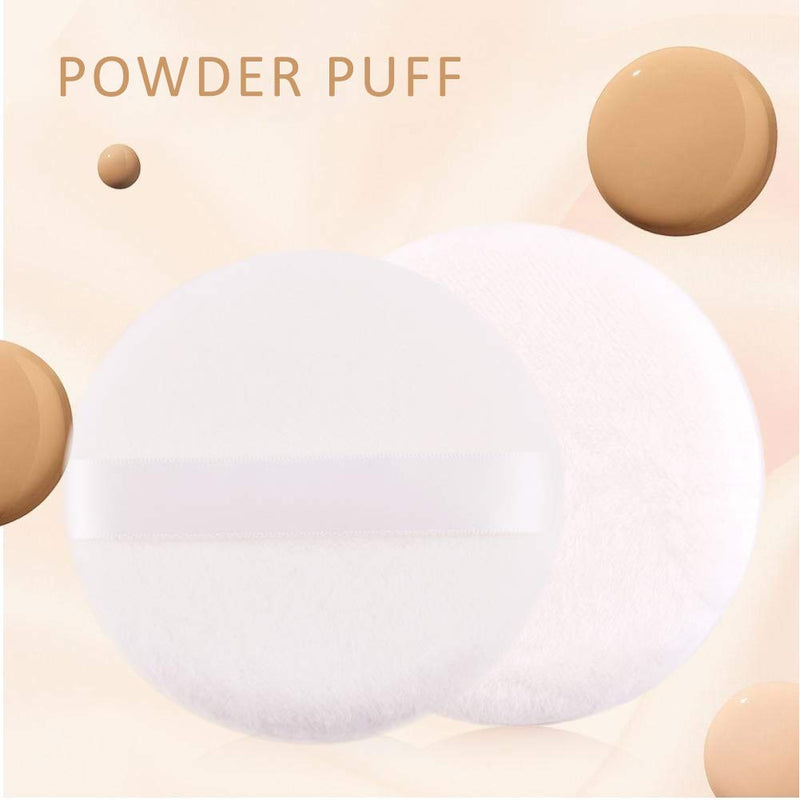 [Australia] - WXJ13 3 Pack 4.12 Inch Large Powder Puff with Metal Powder Box, Smooth Soft Puff with Ribbon Band Handle for Body Loose Powder 