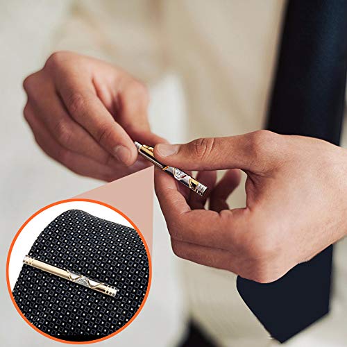 [Australia] - BagTu Two Tone Cufflinks and Tie Clip Set with Gift Box and Greeting Card, Stylish Golden Cufflinks and Tie Clip Gift Set for Men 