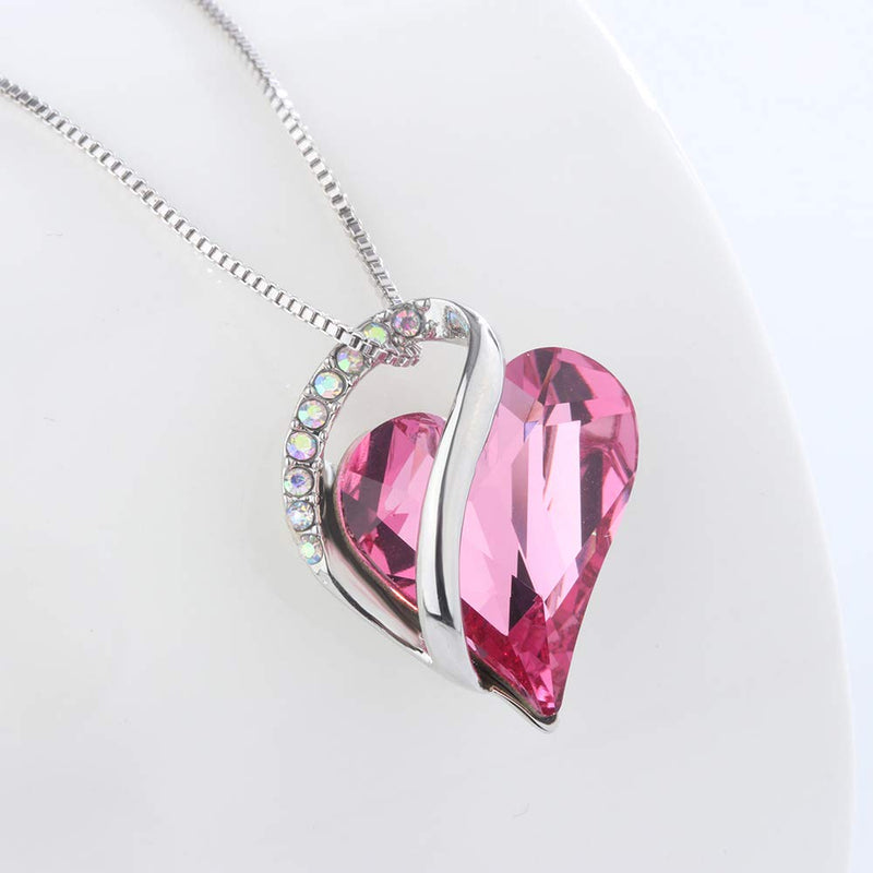 [Australia] - ALL BY MYSELF BLINGS Infinity Necklace Love Heart Pendant Birthstone Crystals Jewelry for Women, Mom, Girls Birthday Gifts Hot Rose Pink Crystal - October Birthstone 