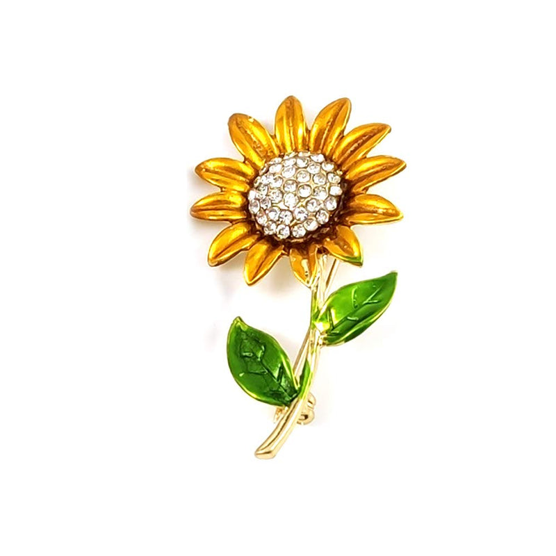 [Australia] - YOOE Yellow Flower Rhinestone Sunflower Brooch. Enamel Crystal Plant Brooch Pin, Charm Sun Flower Coat Brooch for Women Style A 