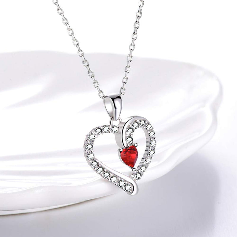 [Australia] - Birthday Gifts for Wife July Birthstone Ruby Jewelry for Mom Necklace for Women Teen Girls Sterling Silver Love Heart Necklace Red Ruby Love Heart Necklace 