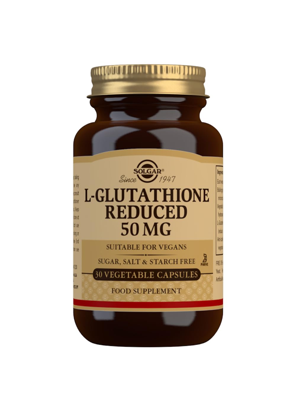 [Australia] - Solgar L-Glutathione Reduced 50 mg Vegetable Capsules - Pack of 30 - Detoxification of the Liver - Glutamic Acid, Cysteine and Glycine - Vegan, Gluten Free and Kosher 