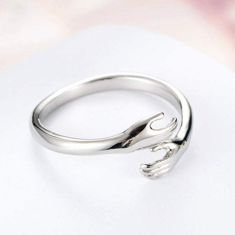 [Australia] - MollyQueen Hug Ring 925 Sterling Silver Hugging Hands Open Ring Adjustable Silver Rings for Girls Women Men 6 