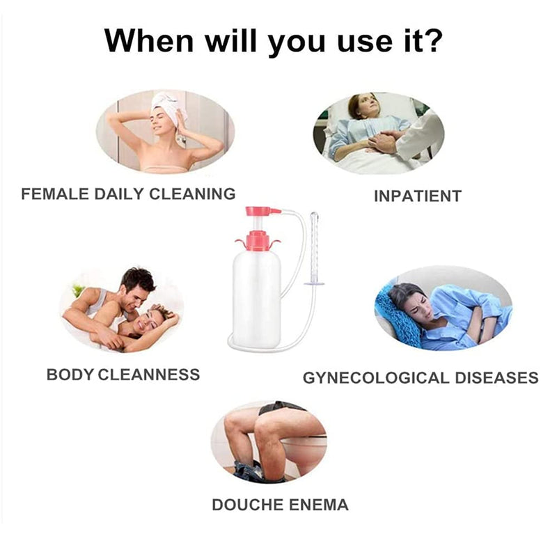 [Australia] - Vaginal Douche Enema Cleaner 600ml Reusable Manual Pressure Anal Vaginal Cleaning System Portable Kit 