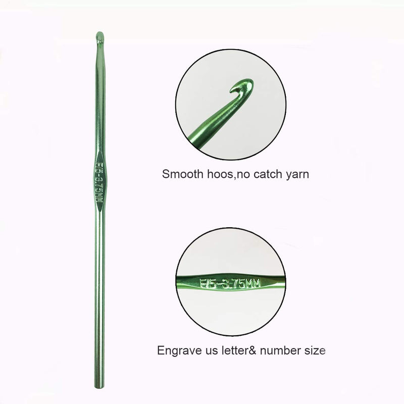 [Australia] - Weabetfu Aluminum Crochet Hook,Knitting Needles Crochet Needles for Knitting Craft Yarn,Crochet Hooks Size F,3.75mm-New 3.75mm green 