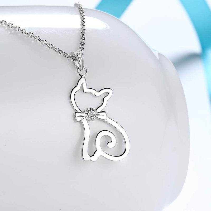 [Australia] - Besilver Cute Animal Pendant Necklace Charm 925 Sterling Silver Cat/Snake/Sloth/Dolphin/Starfish/Snail/Shark Cute Animal Jewelry Gift for Women Girl A-Cat 