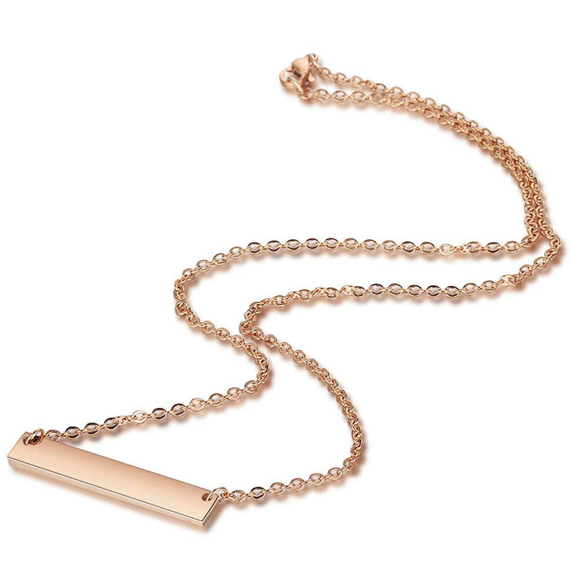 [Australia] - Jude Jewelers Stainless Steel Horizontal Long Bar Charm Necklace Rose Gold 