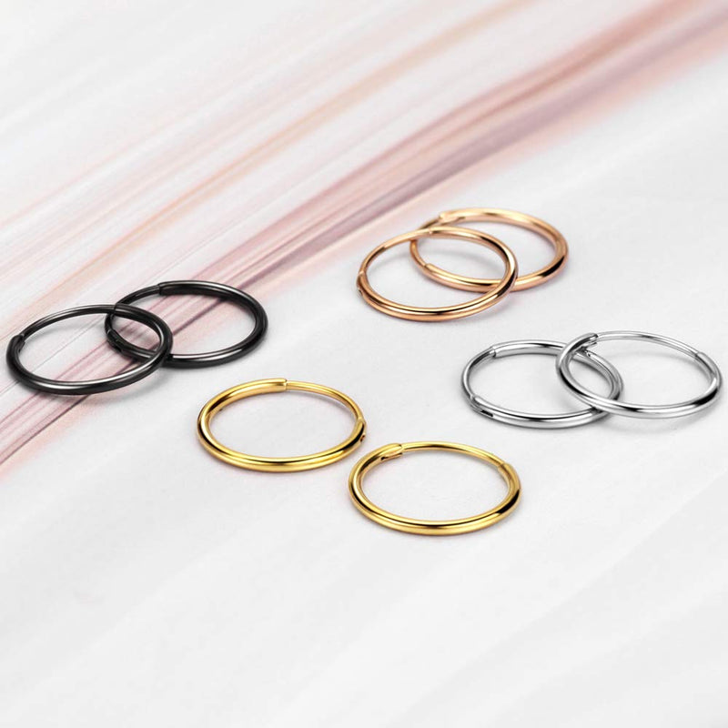 [Australia] - 316L Surgical Steel Endless Hoop Earrings with 16g Tube for Women Silver/Gold/Rose Gold/Black 8mm/10mm/12mm Black 10mm 