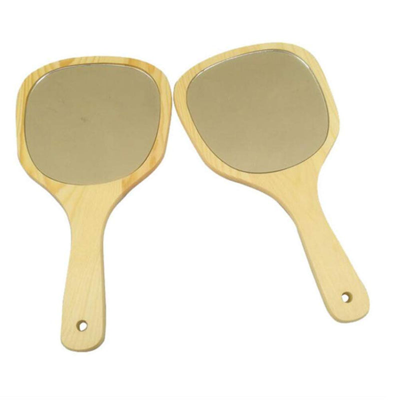 [Australia] - Lurrose Hand Mirror Wood Handheld Mirrors with Handle Wall Mounted Bathroom Mirror for Women Makeup Salon Travel (Sector Varnish - Medium Size) 