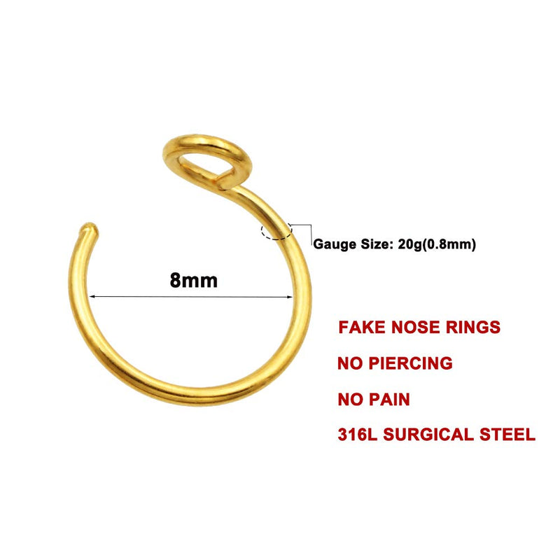 [Australia] - FANSING Fake Nose Ring 20g Faux Nose Hoop Nose Piercing Jewelry 8mm Septum Ring Lip Rings 1pc Gold 