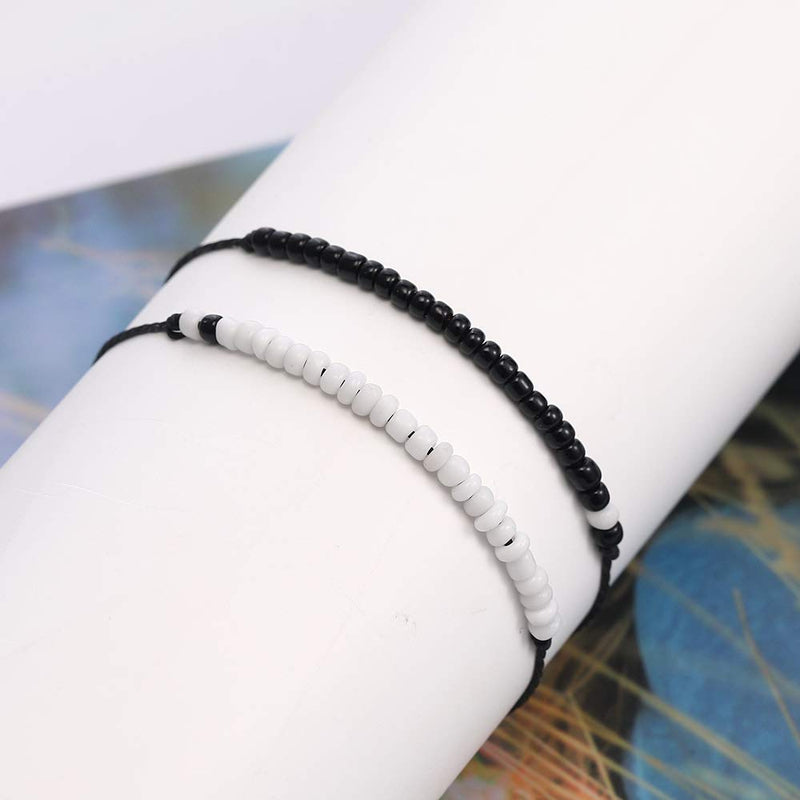 [Australia] - Pinky Promise Couples Bracelets for Boyfriend Girlfriend Gifts Long Distance Relationships Matching Bracelets for Him and Her Bead-Black/White 